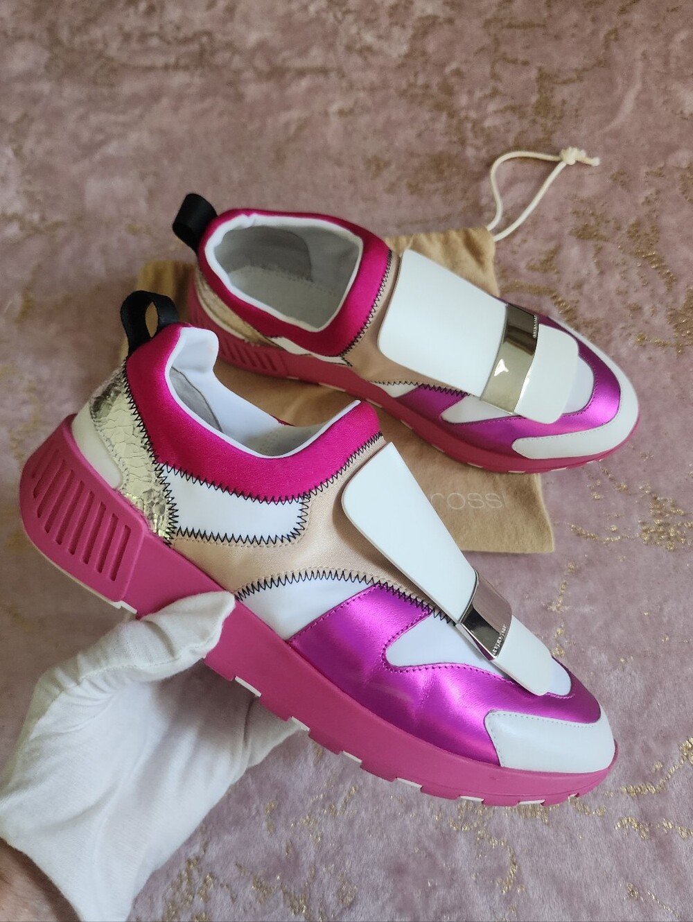 Sergio Rossi | Women's Pink & White Slip-On Sneakers